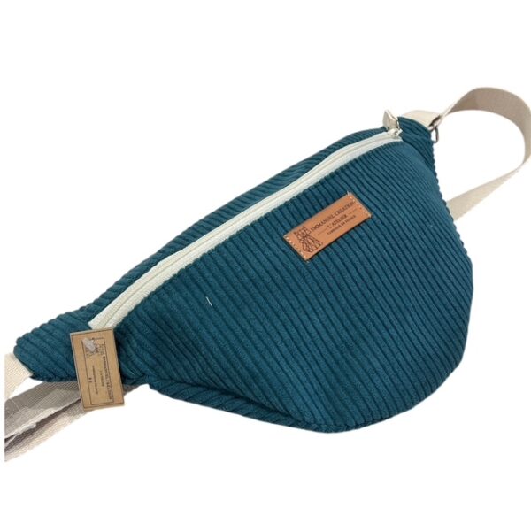 Sac banane velours bleu petrole