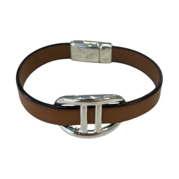 Bracelet cuir et passant plaqué argent Scudo